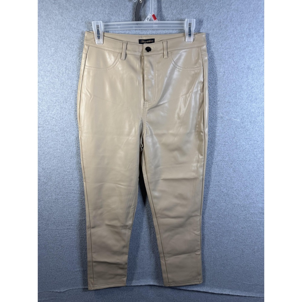 Shinestar Pants Womens Medium Beige Faux Leather Slim Ankle Zip Fly Pockets